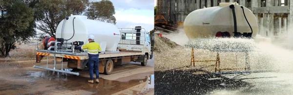 Liquimech portable water cart in Australia spraying dust control water on site