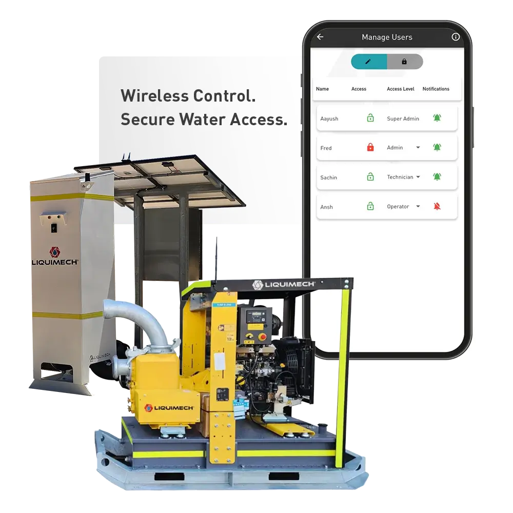 Liquimech pump start and stop control system for safe and efficient water access operations