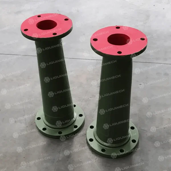 Liquimech rubber-lined flanged pipe and fittings for abrasion-resistant industrial applications