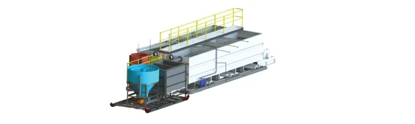 Liquimech sedimentation tank rendered for removing solids from water as part of complete liquid management control system