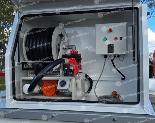 Liquimech self bunded fuel tank with lockable tool box and dispensing system for industrial use