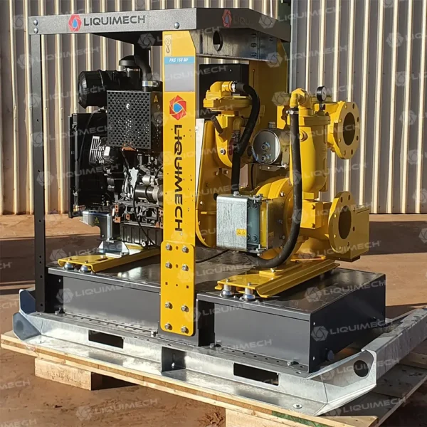 Liquimech skid-mounted pump designed for mining, construction, and bulk water operations with lifting points