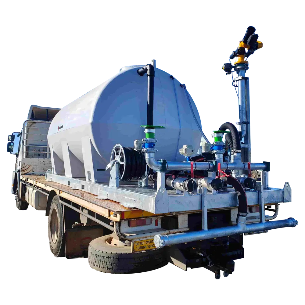 Liquimech slip on water carts for tipper trucks with ladder access and safety rails, liftable onto tray trucks. (1)