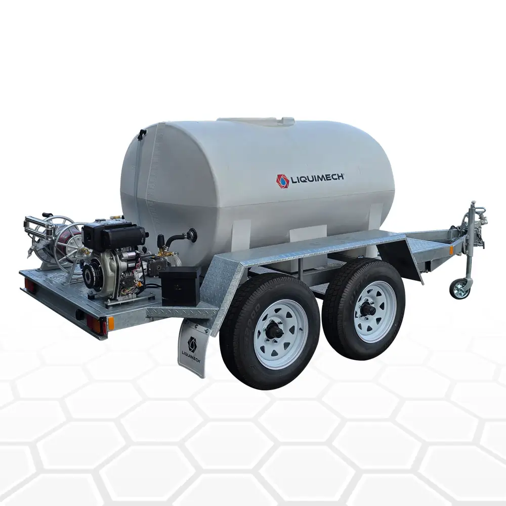 Liquimech trailer-mounted pressure washer cleaning construction equipment, mining machinery, and public infrastructure on site