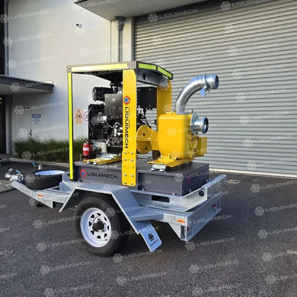 Liquimech trailer pump, mine-spec ready with integrated controls and protective features for industrial and mining operations.
