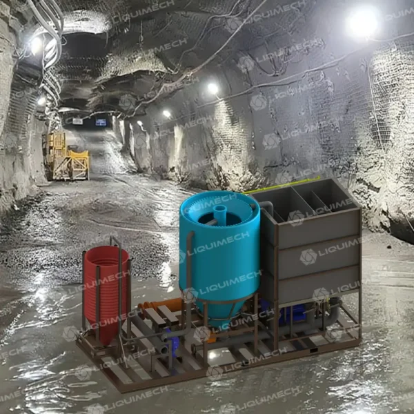 Liquimech underground dewatering tank system for mining and industrial water and sludge separation