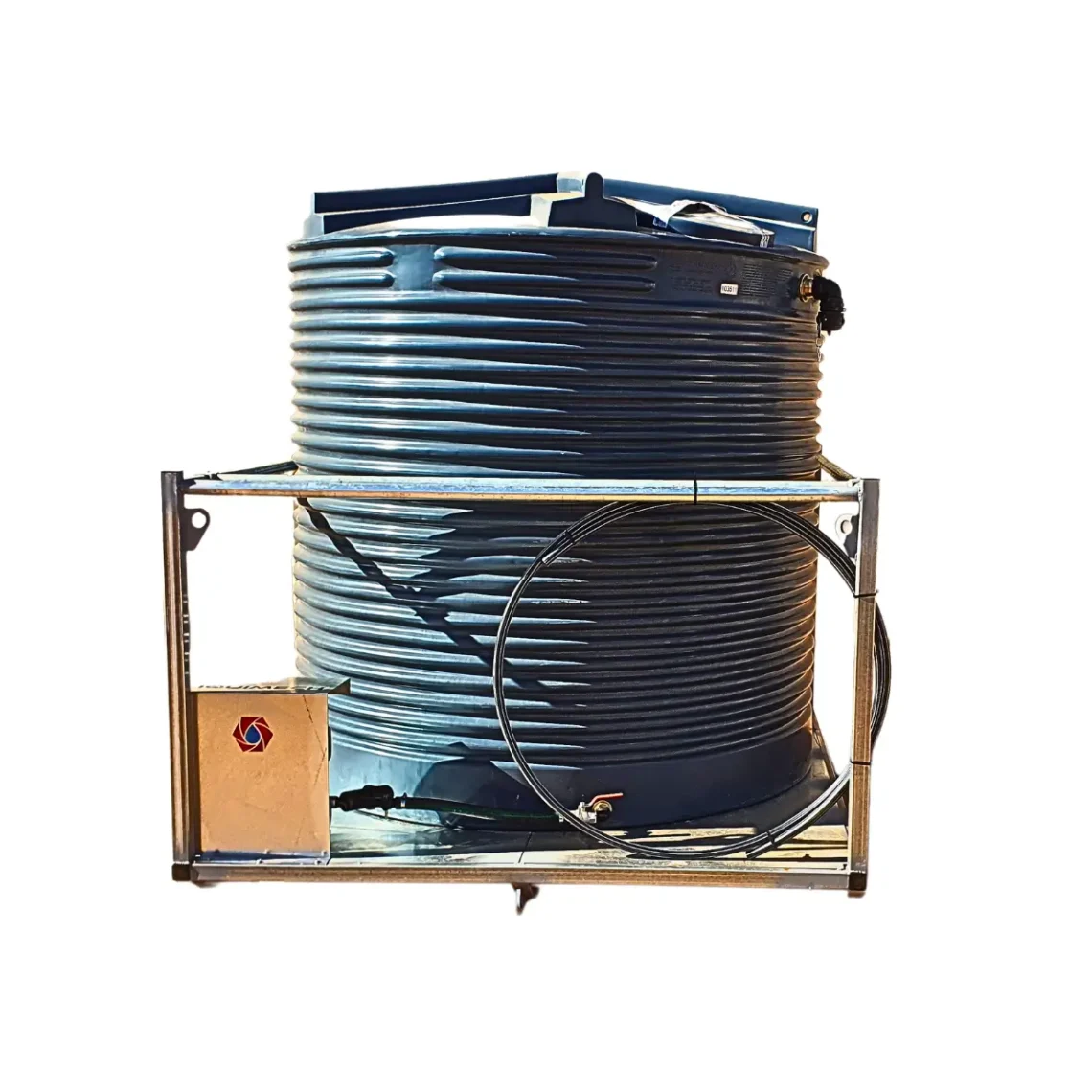 Portable water tank and pump system with built-in filtration and UV treatment for safe drinking water