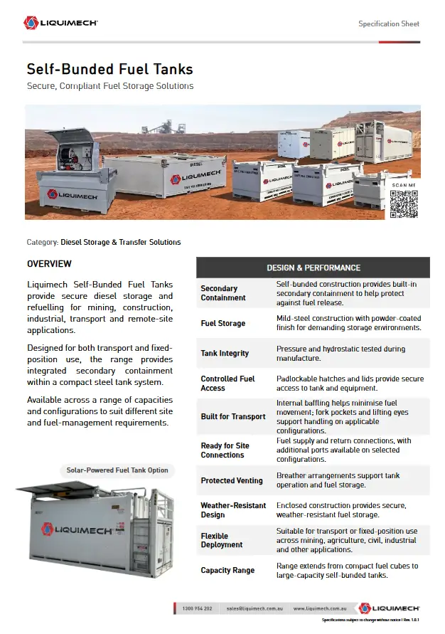 Liquimeh Self Bunded Fuel-Diesel Tanks Specification Sheet