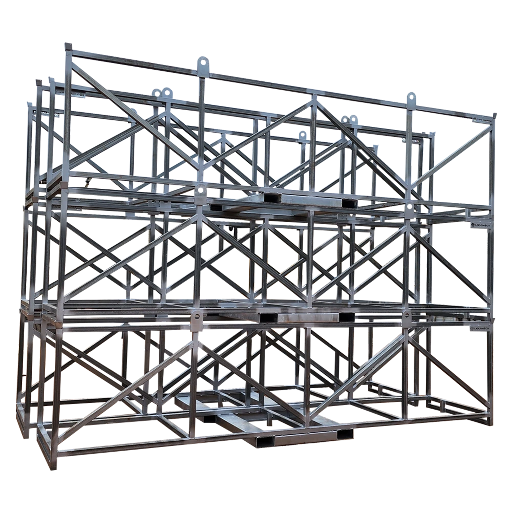 Modular racking systems for hose and pipe management across large industrial or infrastructure projects.