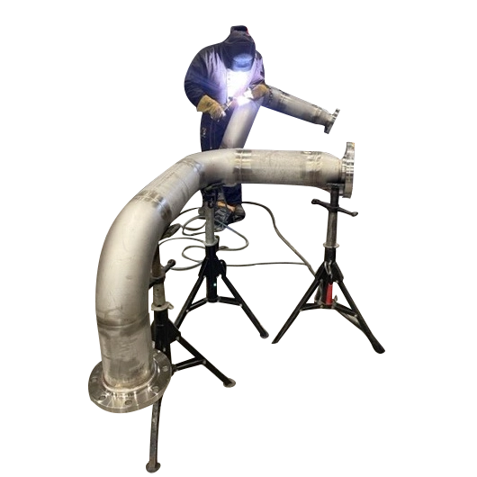Ongoing welding on steel pipe spool with QA supervision