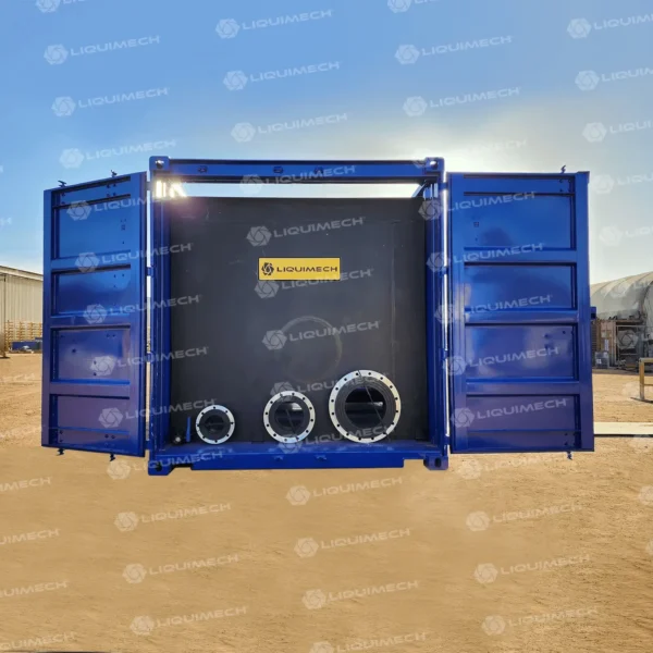 Portable container tanks system with inlet and outlet for water and chemical storage by Liquimech