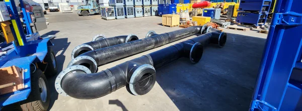 Prefabricated pipe spools ready for installation at construction site