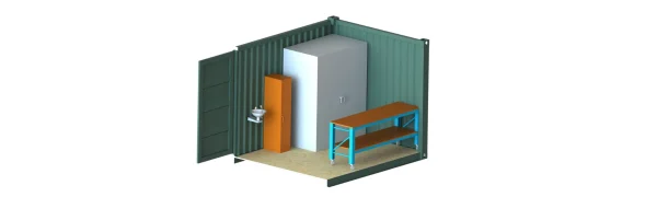Rendered drawing Hazardous chemical storage cabinet designed for compliance with Australian workplace safety standards.