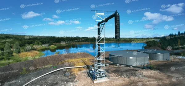 Safe-to-maintain Liquimech water storage liner tank with integrated piping solutions in operation