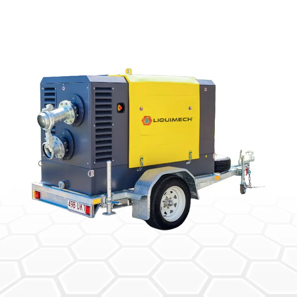 Trailer-mounted pump system by Liquimech for mining and industrial water transfer