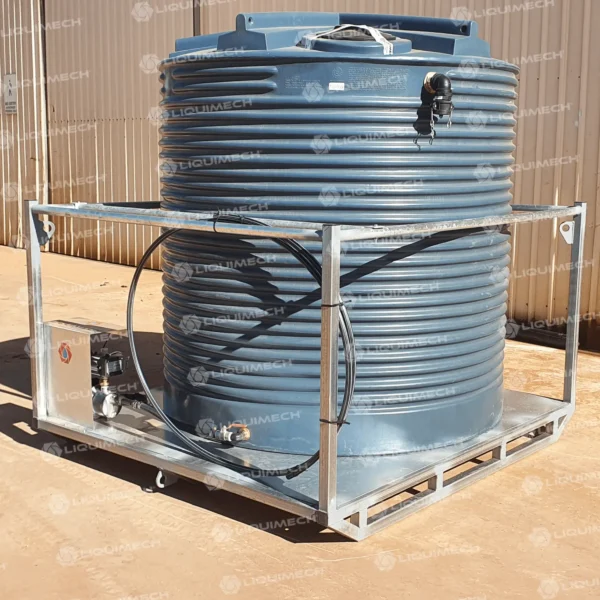 Transportable Liquimech water tank with high-flow pump for remote operations